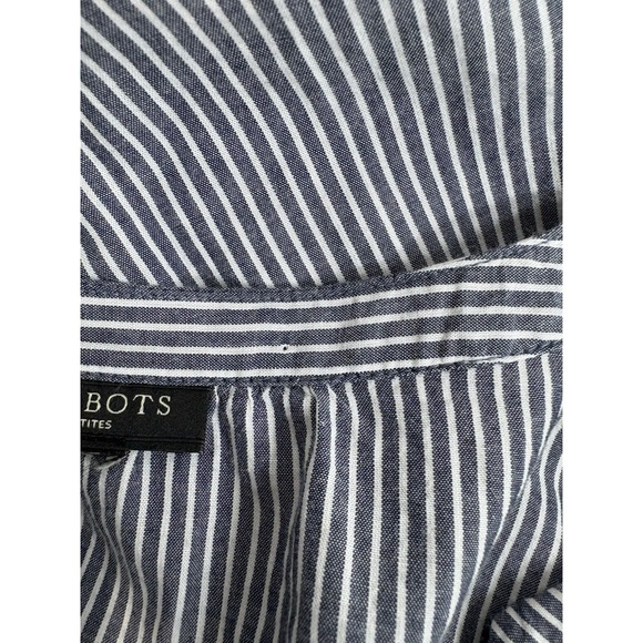 Talbots Womens Top Gray White Striped Floral Embroidered V-Neck Boho 1X Petite - Picture 5 of 13